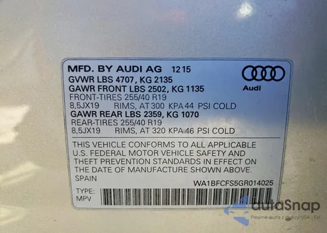 2016 Audi Q3 Premium Plus z USA, uszkodzony, nr VIN WA1BFCFS5GR014025